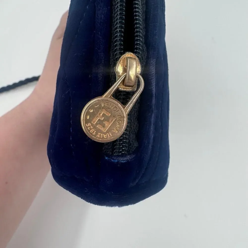 Fendi Vintage Blue Quilted Velvet‎ Pasta Crossbody Bag CoA Authentic Lagerfeld - Picture 6 of 8